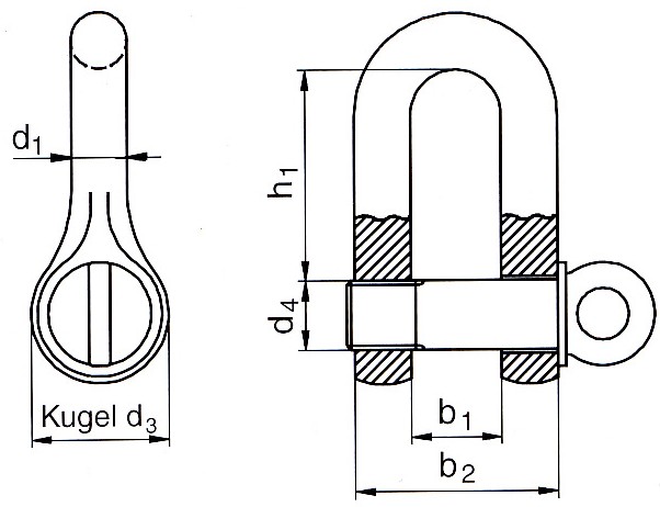 Schäkel, Bolzen 7/8 Zoll, Tragfähigkeit 1,5 t, gerade Form